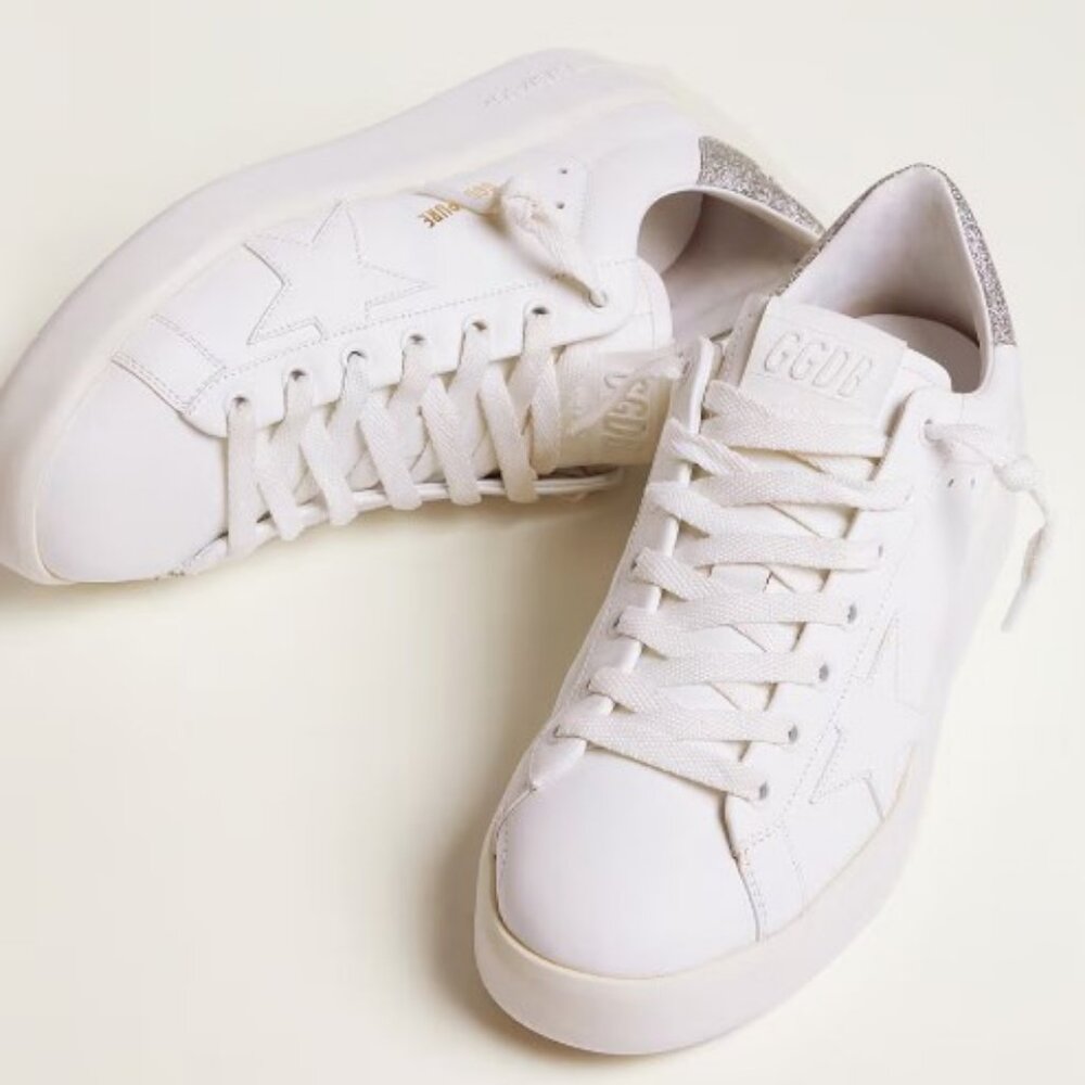 Golden Goose Women's Purestar sneakers with glittery silver heel tab